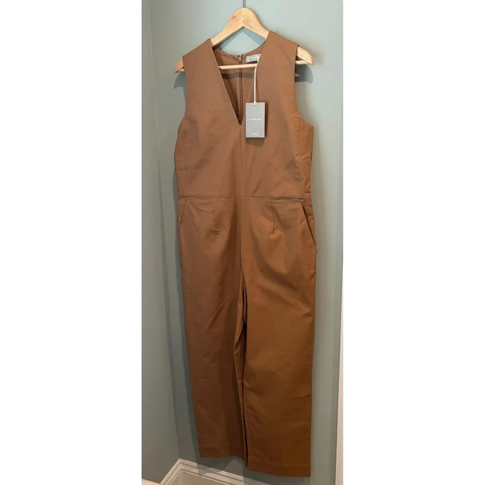 Everlane Italian GoWeave V-Neck Sleeveless Jumpsuit‎ Brown Size 8 NWT